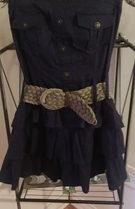 Navy Body Central mini, casual dress w/brown belt
